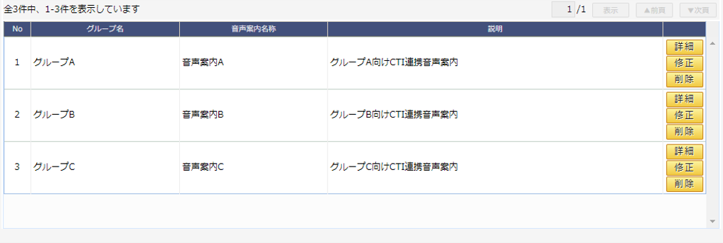 CTI連携音声案内一覧画面/CTI連携音声案内一覧イメージ