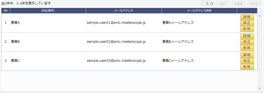 要員別メールアドレス一覧画面/要員別メールアドレス一覧イメージ