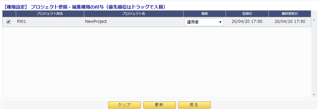 ユーザ編集画面/【権限設定】